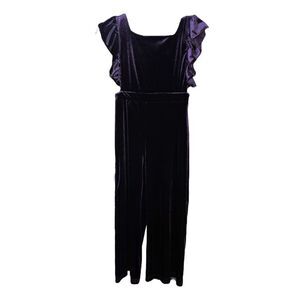 Orchid Lane Girls’ Plum Velvet Jumpsuit with Ruffle Details | Size 10